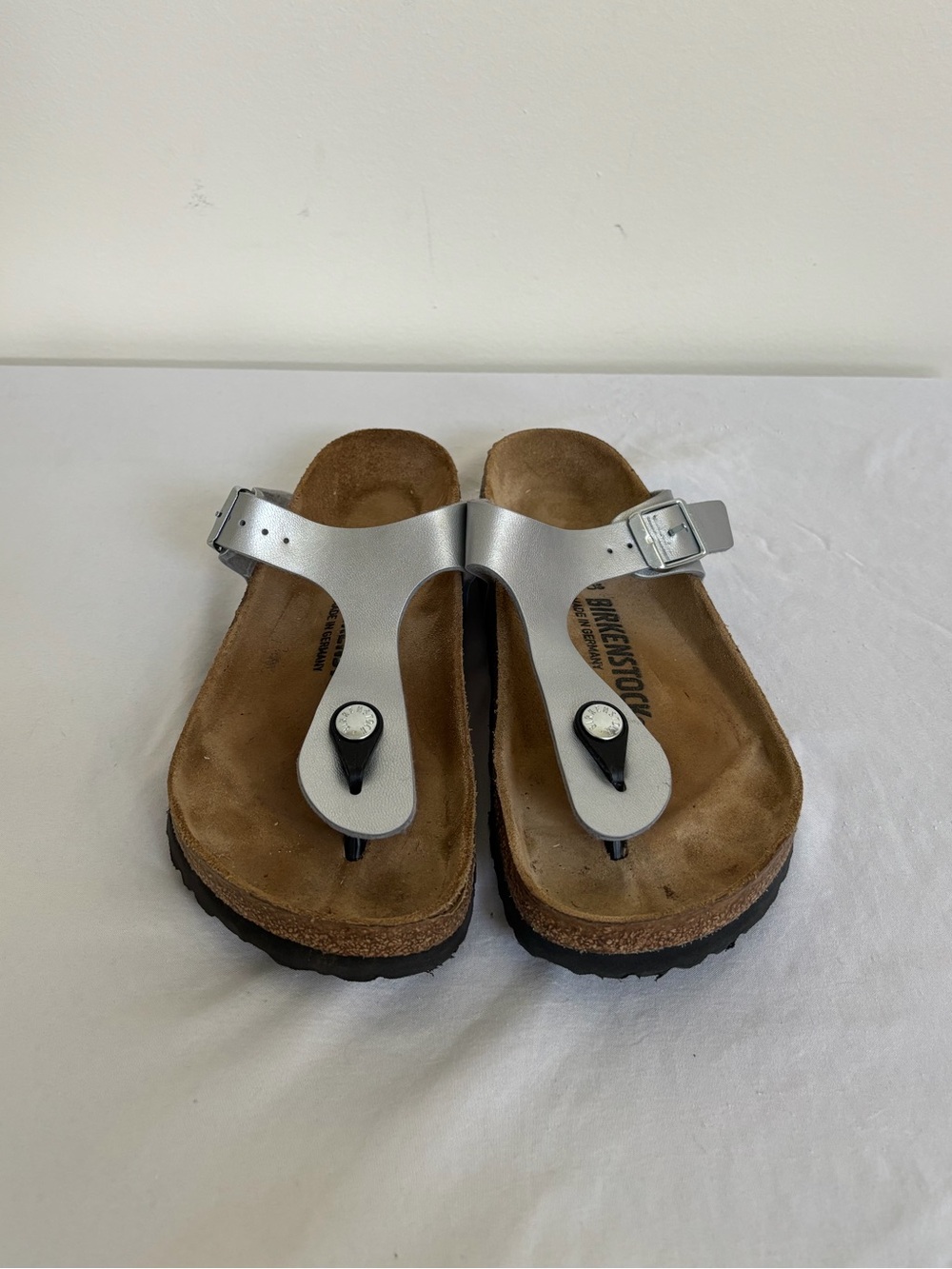 Birkenstock Womens Gizeh Silver Birko-Flor Thong Sandals Size 36 US 5 Reg Fit